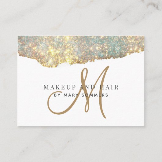 Platinum Glitter Gold Monogram Makeup Artist Busi Visitekaartje (Voorkant)