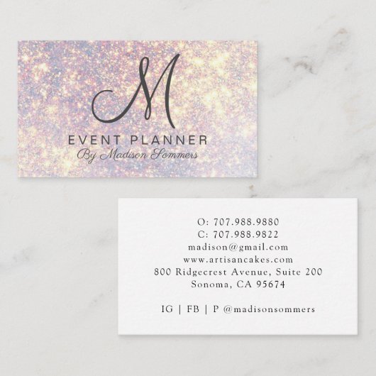 Platinum Gold Glitter Event Planner Visitekaartje (Voorkant / Achterkant)
