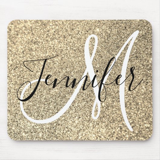 Platinum Gouden Nep Glitter Persoonlijk Monogram Muismat (Voorkant)