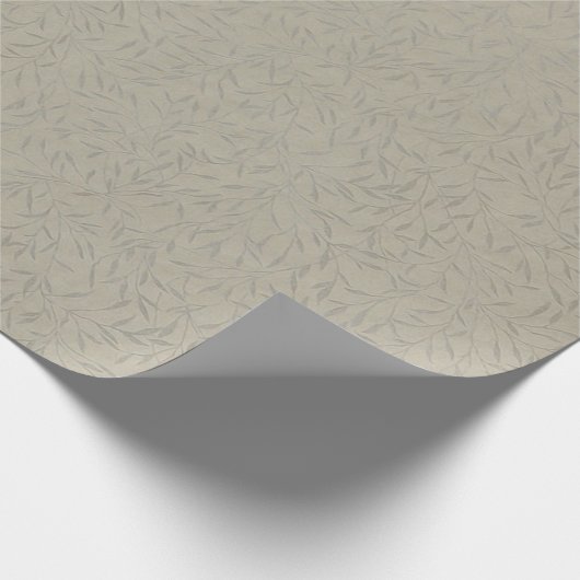 Platinum Gray Embossed Leaf Vines Cadeaupapier (Hoek)