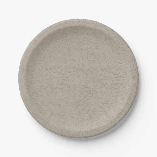 Platinum Gray Embossed Leaf Vines Papieren Bordje (Voorkant)