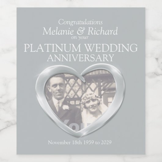 Platinum huwelijksjubileum aangepaste wijnlabels wijn etiket (Enkel label)