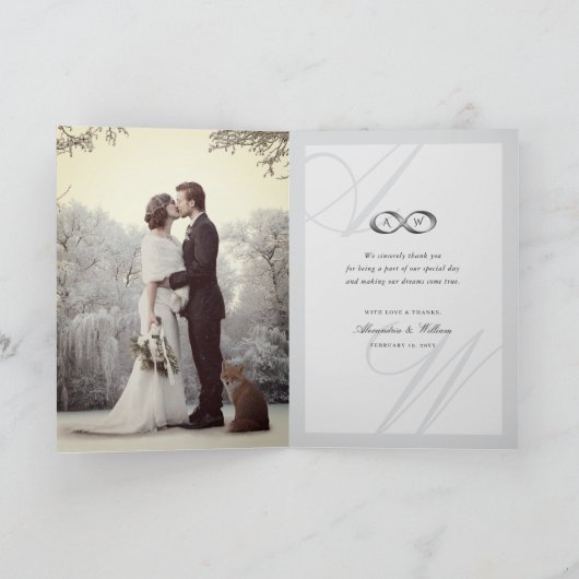 Platinum Infinity Symbol Monogram Foto Weddenschap Bedankkaart (Binnen)