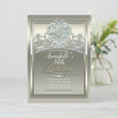 Platinum Ivoor Prinses Hart Diadeem Verjaardagsfee Kaart (Staand voorkant)