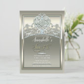 Platinum Ivoor Prinses Hart Tiara Sweet 16 Party Kaart (Staand voorkant)