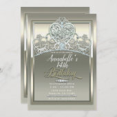 Platinum Ivoor Prinses Hart Tiara Verjaardagsfeest Kaart (Voorkant / Achterkant)