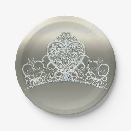 Platinum Ivoor Prinses Hart Tiara Verjaardagsfeest Papieren Bordje (Voorkant)