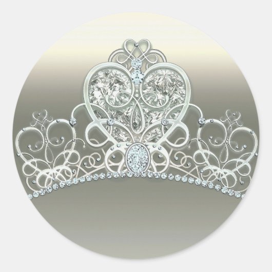Platinum Ivoor Prinses Hart Tiara Verjaardagsfeest Ronde Sticker (Voorkant)