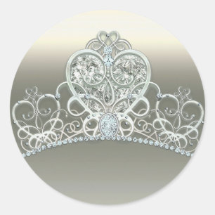 Platinum Ivoor Prinses Hart Tiara Verjaardagsfeest Ronde Sticker