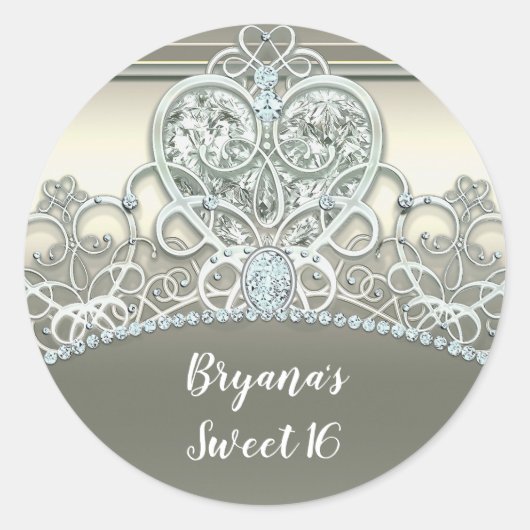 Platinum Ivoor Prinses Hart Tiara Verjaardagsfeest Ronde Sticker (Voorkant)