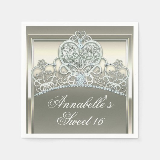 Platinum Ivoor Prinses Hart Tiara Verjaardagsfeest Servet (Voorkant)