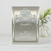 Platinum Ivory Princess Heart Tiara Quinceañera Kaart (Staand voorkant)