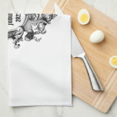 Platinum Jubilee 2022 Zwart-wit Theedoek (Quarter Fold)