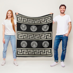 Platinum Medusa Meander Griekse Sleutel Ontwerper Fleece Deken