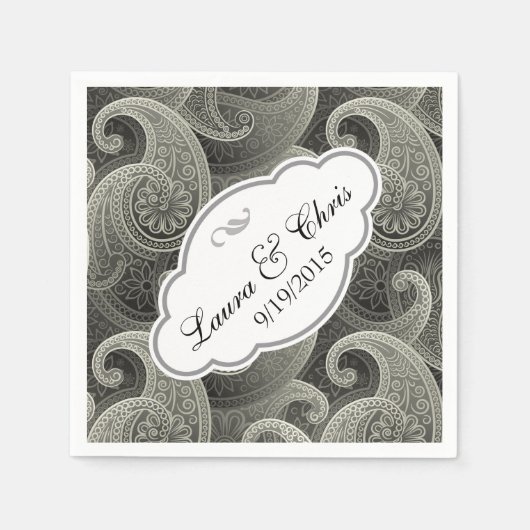 Platinum Paisley Elegant bruiloft gepersonaliseerd Servetten (Voorkant)