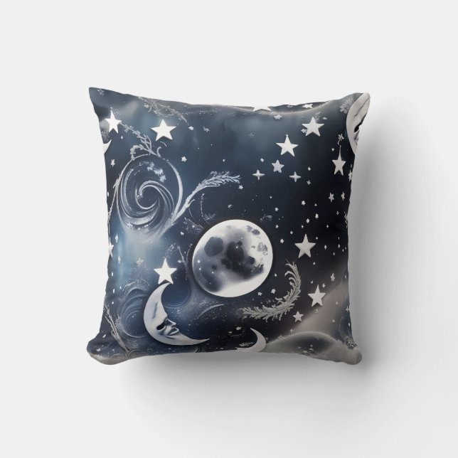 Platinum Silver Celestial Moon Pillow Kussen (Voorkant)