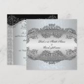 Platinum Silver Damask lijst Wedding Invitations Kaart (Voorkant / Achterkant)