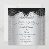 Platinum Silver Damask lijst Wedding Invitations Kaart (Achterkant)