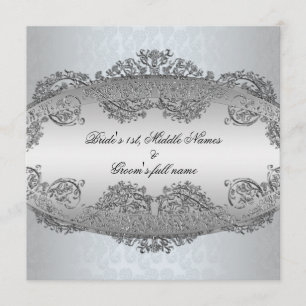 Platinum Silver Damask lijst Wedding Invitations Kaart