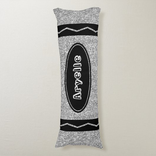 Platinum Silver Glitter Crayon Body Pillow + Naam Lichaamskussen (Voorkant Verticaal)
