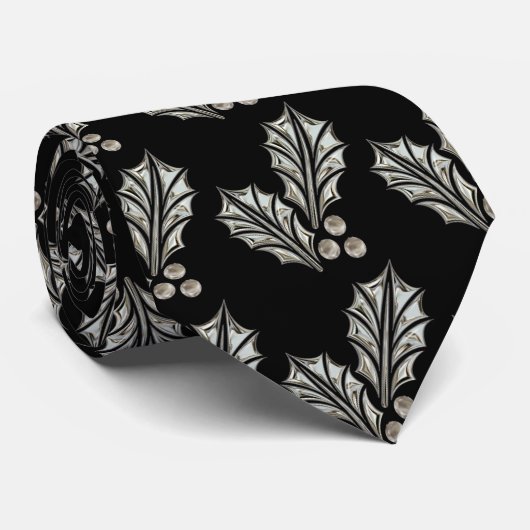 Platinum Silver Holly Stropdas met kerstmis (Opgerold)