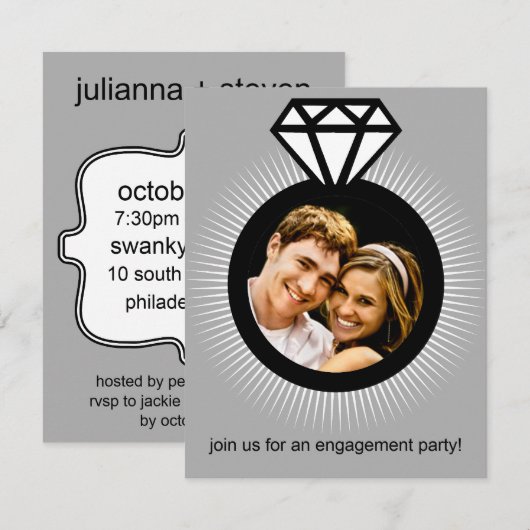 Platinum The Ring Photo Engagement Party Kaart (Voorkant / Achterkant)