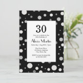 Platinum zilver grijs polka dot zwart 30 verjaarda kaart (Staand voorkant)