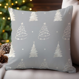 Platinumgrijze Fantasie Kerstboom Vakantiepatroon Kussen