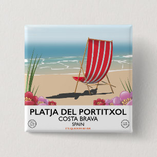 Platja del Portitxol, Costa Brava, Spanje Vierkante Button 5,1 Cm