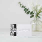 Platnium Damask Monogram Binnenontwerp Visitekaartje (Staand voorkant)