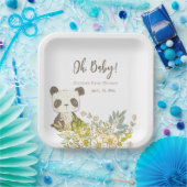 Plato cuadrado Baby Shower Panda Papieren Bordje (Feest)