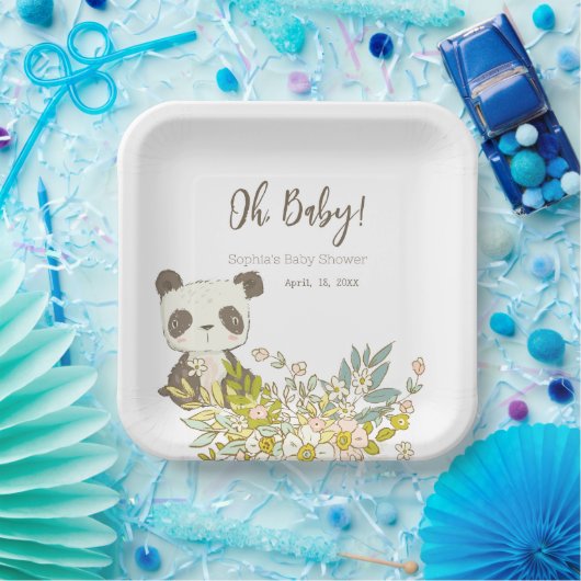 Plato cuadrado Baby Shower Panda Papieren Bordje (Feest)