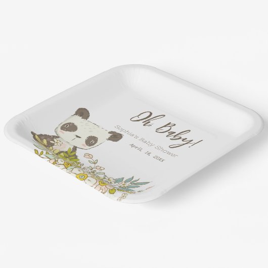 Plato cuadrado Baby Shower Panda Papieren Bordje (Gebogen)