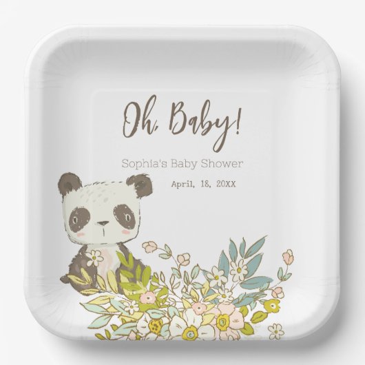 Plato cuadrado Baby Shower Panda Papieren Bordje (Voorkant)