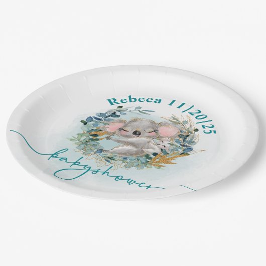 Plato de papel Baby Shower "Baby Koala" Papieren Bordje (Gekanteld)