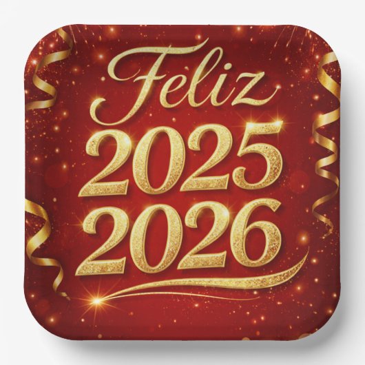 Plato de Papel con Diseño “Feliz 2025–2026” | Deco Papieren Bordje (Voorkant)