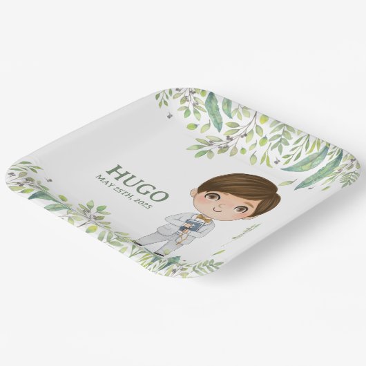 Plato de papel cuadrado HUGO Primera Comunión Papieren Bordje (Gebogen)