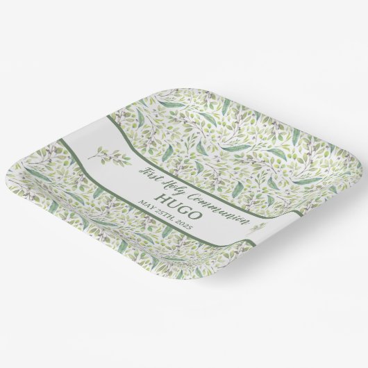 Plato de papel HUGO Primera Comunión Papieren Bordje (Gebogen)