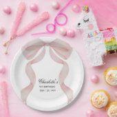 Plato de papel Pink Bow Girls Birthday Papieren Bordje (Feest)