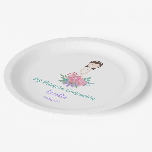 Plato de papel Primera Comunión CECILIA Papieren Bordje (Gekanteld)