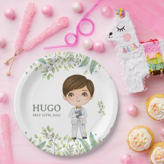 Plato de papel redondo HUGO Primera Comunión Papieren Bordje (Feest)