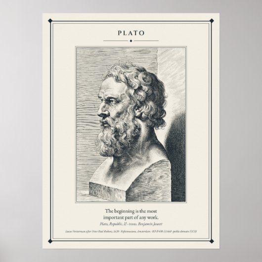 Plato Gegraveerde Buste Het Begin Van Elk Werk Poster (Voorkant)
