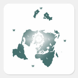 Platte aardenkaart, Azimuthal Equidistant Map Zete Vierkante Sticker