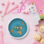 Platte aardenkaart papieren bordje (Feest)