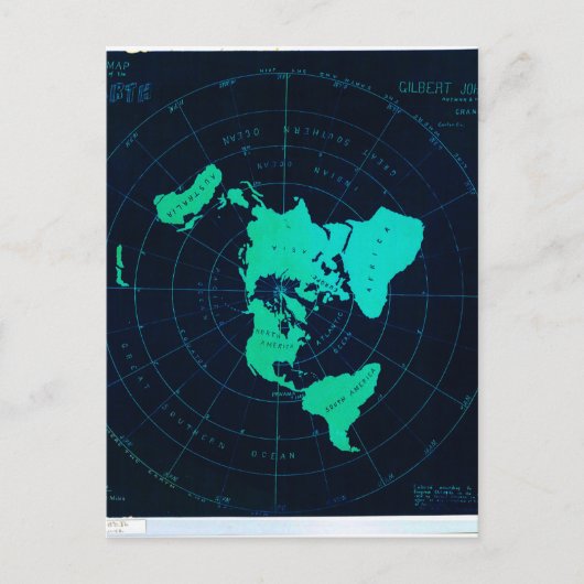 Platte aardkaart (Azimuthal equidistant projection Briefkaart (Voorkant)