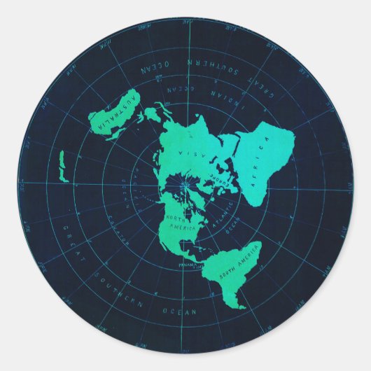 Platte aardkaart (Azimuthal equidistant projection Ronde Sticker (Voorkant)