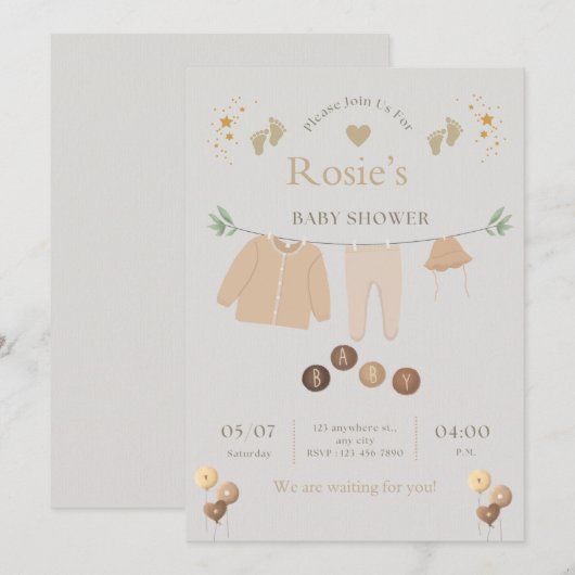 Platte babyshower uitnodiging (Voorkant / Achterkant)