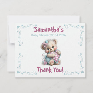Platte bedankkaart teddybeer babyshower 