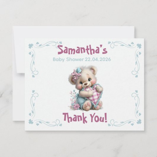 Platte bedankkaart teddybeer babyshower  (Voorkant)