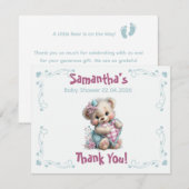 Platte bedankkaart teddybeer babyshower  (Voorkant / Achterkant)